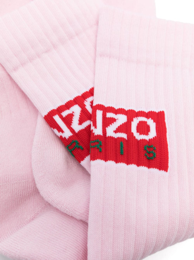 Shop Kenzo Logo-print Ribbed-knit Socks In Pink