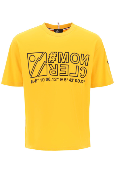 Shop Moncler Printed Oversized T Shirt In Yellow