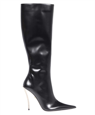 Shop Versace Pin-point Knee-high Boots In Black