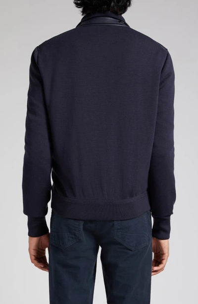 Shop Tom Ford Mixed Media Funnel Neck Zip Sweater In Blue