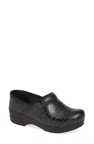 Dansko Professional Clog In Floral Tooled Black In Black Tooled