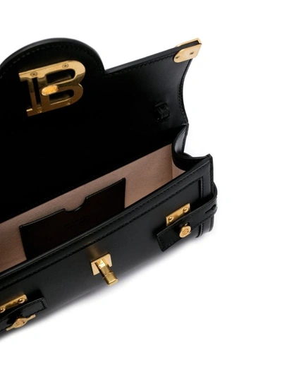 Shop Balmain Black Shoulder Bag With B Logo Closure In Smooth Leather Woman