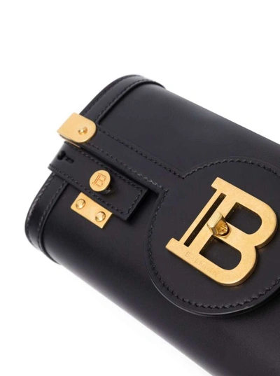 Shop Balmain Black Shoulder Bag With B Logo Closure In Smooth Leather Woman