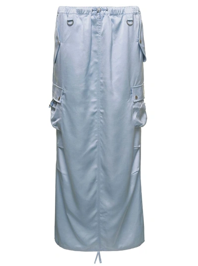 Shop Coperni Light Blue Cargo Skirt With Drawsrtring In Satin Viscose Woman
