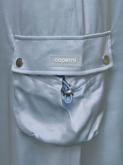 Shop Coperni Light Blue Cargo Skirt With Drawsrtring In Satin Viscose Woman