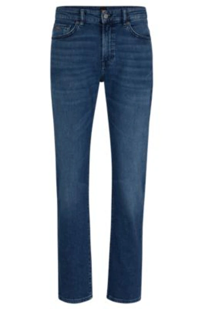 Shop Hugo Boss Regular-fit Jeans In Mid-blue Comfort-stretch Denim