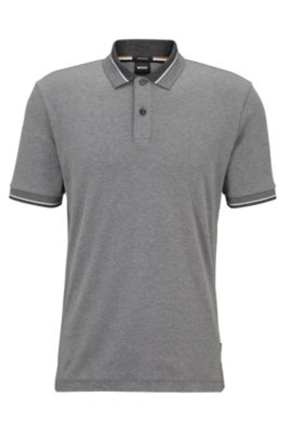 Shop Hugo Boss Mercerized-cotton Polo Shirt With Contrast Tipping In Grey