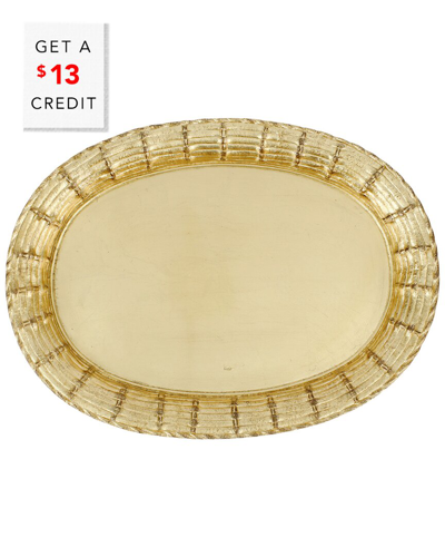 Vietri Florentine Wooden Accessories Gold Basketweave Large Oval Tray In Gold