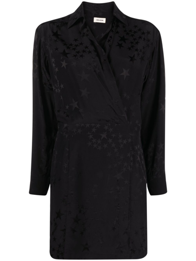 Shop Zadig & Voltaire Star Silk-jacquard Minidress In Black