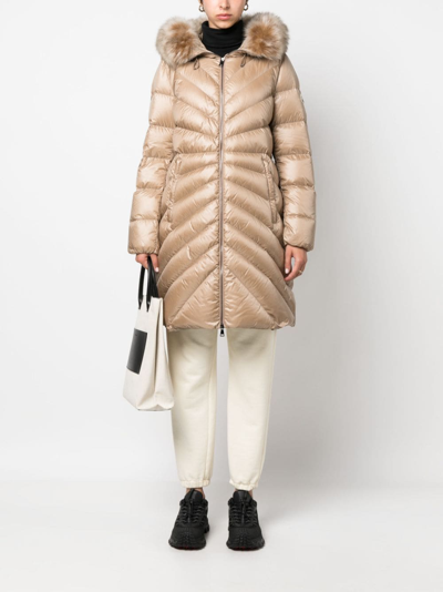 Moncler Contrast-collar Quilted Coat In Neutrals