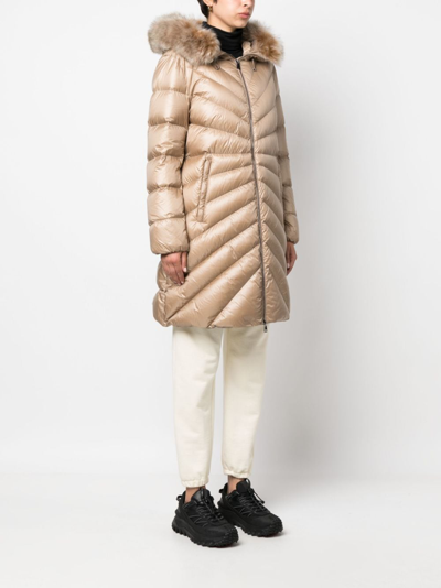 Moncler Contrast-collar Quilted Coat In Neutrals