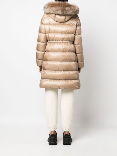Moncler Contrast-collar Quilted Coat In Neutrals