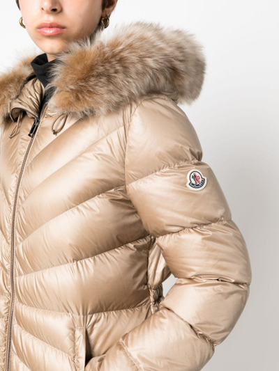 Moncler Contrast-collar Quilted Coat In Neutrals