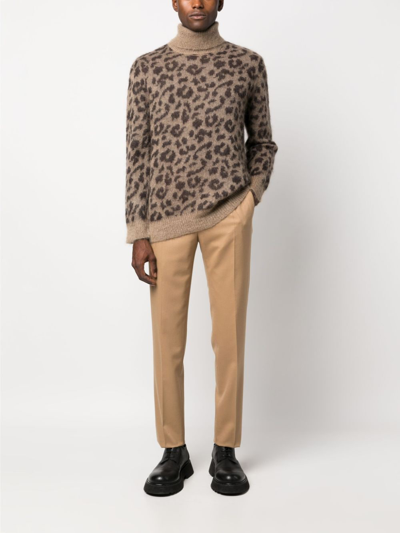 Shop P.a.r.o.s.h Leopard-print Roll-neck Jumper In Brown