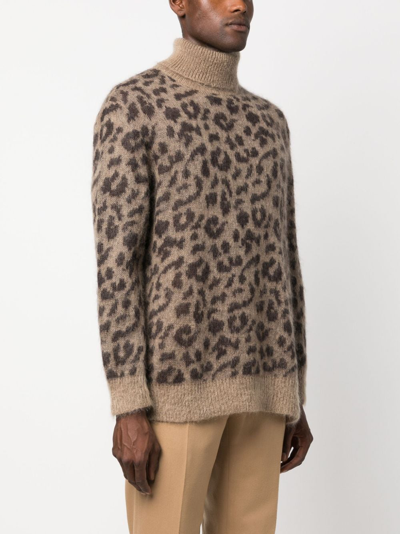 Shop P.a.r.o.s.h Leopard-print Roll-neck Jumper In Brown