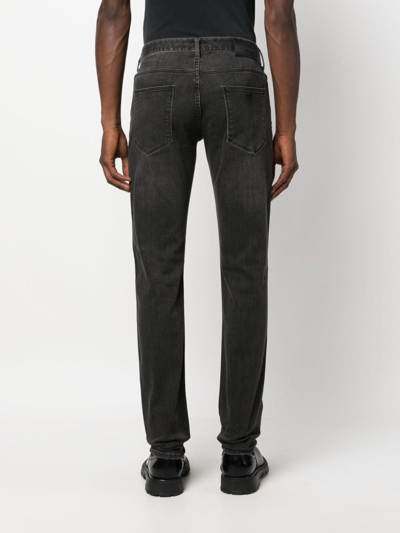 Emporio Armani Faded Stretch-cotton Jeans With Logo Patch In Black