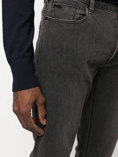 Emporio Armani Faded Stretch-cotton Jeans With Logo Patch In Black