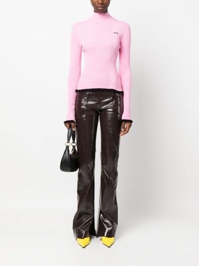 Msgm Intarsia-knit Logo Ribbed Knit Jumper In Pink
