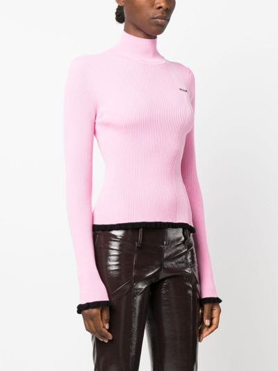 Msgm Intarsia-knit Logo Ribbed Knit Jumper In Pink