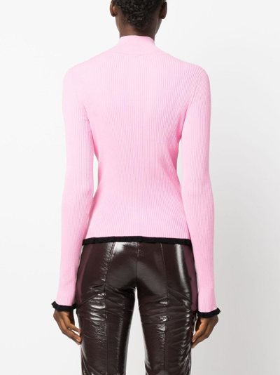 Msgm Intarsia-knit Logo Ribbed Knit Jumper In Pink