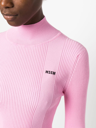 Msgm Intarsia-knit Logo Ribbed Knit Jumper In Pink