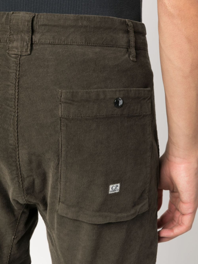 Shop C.p. Company Lens-detail Corduroy Cargo Trousers In Green