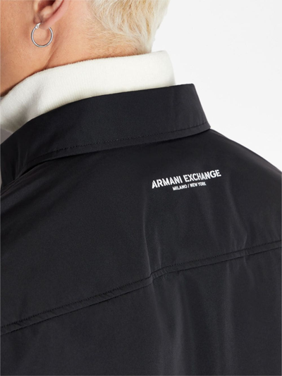 Shop Armani Exchange Logo-print Button-up Shirt Jacket In Black