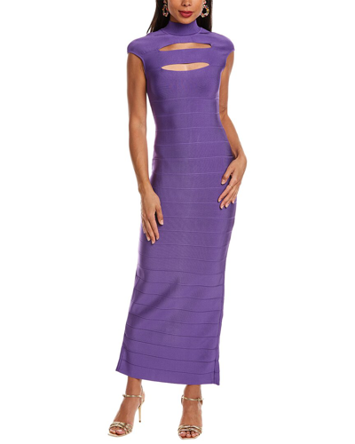 Shop Herve Leger Icon Cap Sleeve Cut-out Gown In Purple