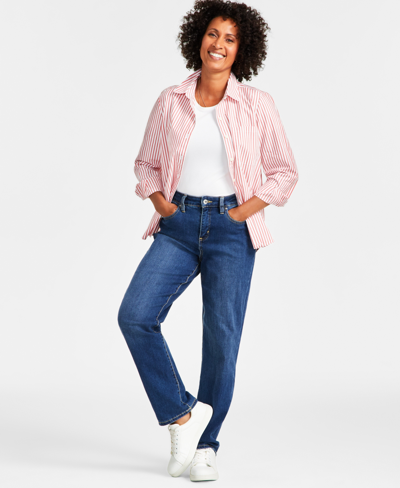 Shop Style & Co Women's Curvy Straight-leg High Rise Jeans, Created For Macy's In Moddy Blue