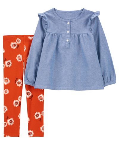 Shop Carter's Toddler Girls Chambray Top And Leggings, 2 Piece Set In Blue
