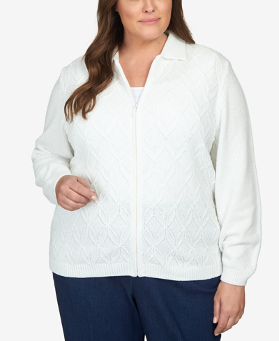 Shop Alfred Dunner Plus Size Classics Chenille Zip Front Cardigan Sweater In Ivory