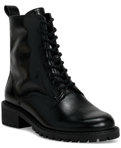 Shop Lucky Brand Women's Kancie Lace-up Lug Sole Combat Boots In Black Leather