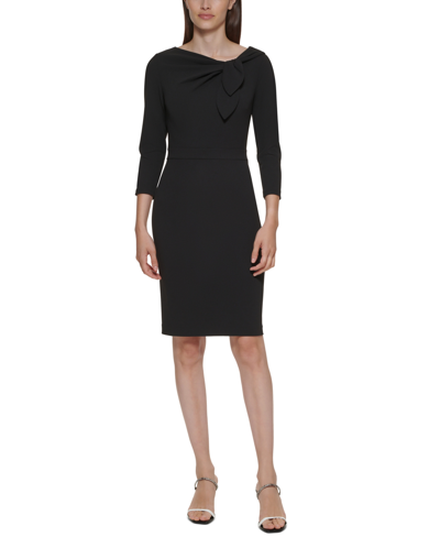 Shop Calvin Klein Petite Bow-neck 3/4-sleeve Sheath Dress In Black