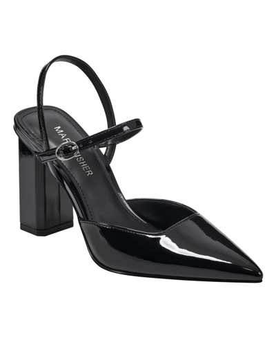 Shop Marc Fisher Women's Doster Block Heel Pointy Toe Dress Pumps In Black Patent - Faux Patent Leather
