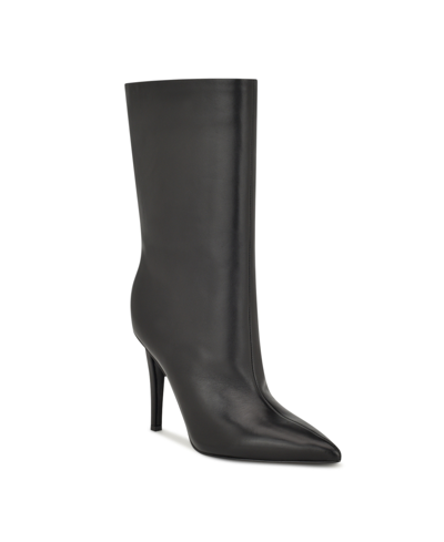 Shop Nine West Women's Frenchi Pointy Toe Stiletto Dress Boots In Black Leather