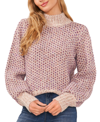 Cece Multicolored Knit Mock Neck Sweater In Cereal