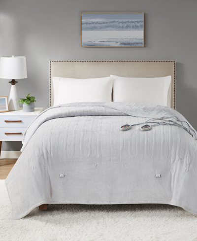 Shop Premier Comfort Electric Plush Blanket, Queen, Created For Macy's Bedding In Light Grey