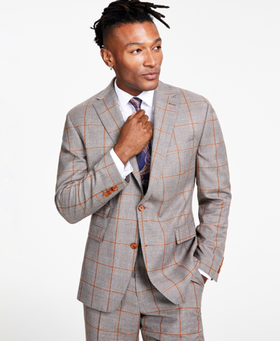 Shop Tayion Collection Men's Classic-fit Brown & Gray Plaid Suit Separates Jacket In Brown Plaid