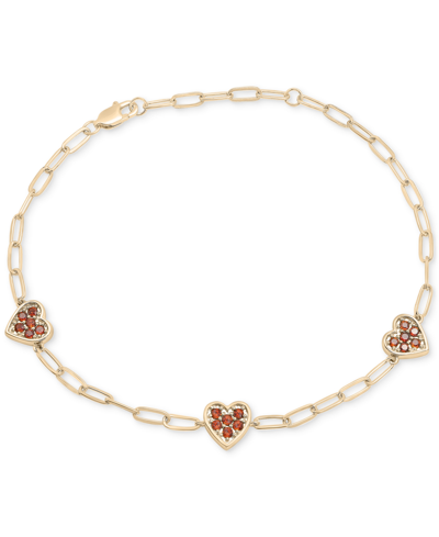 Shop Macy's Garnet Heart Cluster Paperclip Link Bracelet (3/4 Ct. T.w.) In 14k Gold-plated Sterling Silver