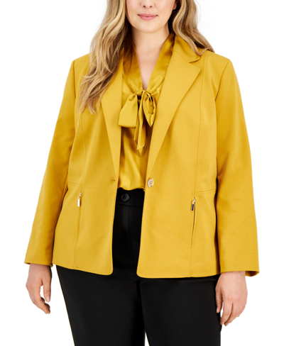 Shop Kasper Plus Size One-button Jacket In Marigold
