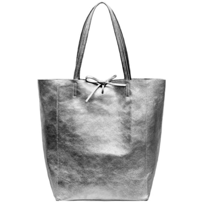 Shop Sostter Pewter Metallic Leather Tote Shopper Bag | Bbdar In Grey