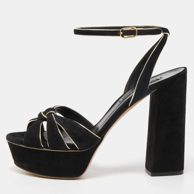 Pre-owned Casadei Black/gold Suede Platform Ankle Strap Sandals Size 36