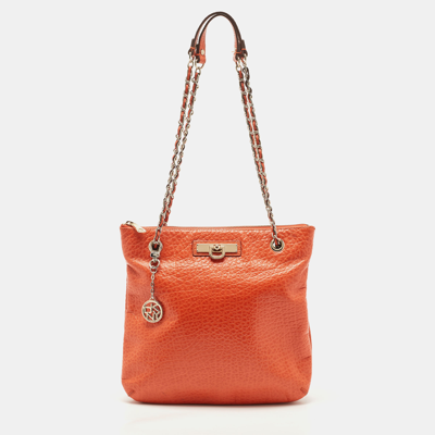 Pre-owned Dkny Orange Leather Chain Shoulder Bag