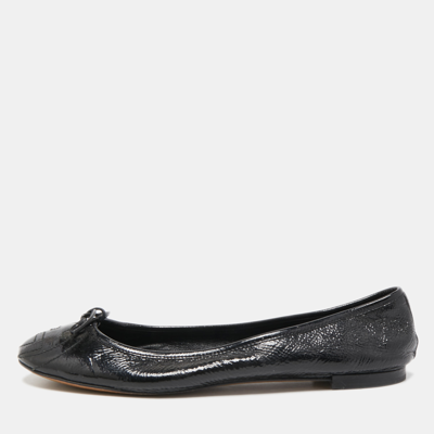 Pre-owned Gucci Black Patent Leather Interlocking G Bow Ballet Flats Size 39