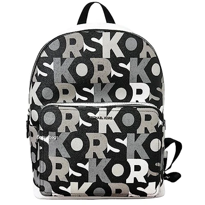 Michael Kors Adult's Men's Unisex Cooper Signature Pvc Graphic Logo Backpack  (black White Multi) In Brown