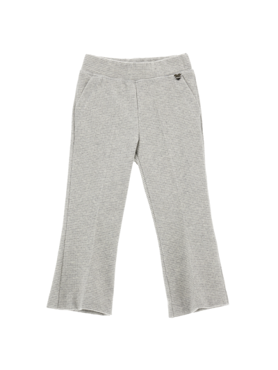 Monnalisa Houndstooth Flared Cotton-blend Pants In Cream + Grey