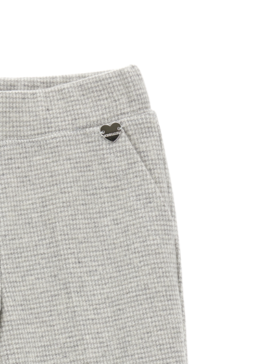 Monnalisa Houndstooth Flared Cotton-blend Pants In Cream + Grey