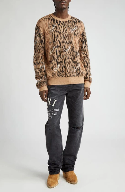 Shop Amiri Logo Embroidered Cheetah Wool Sweater In Brown