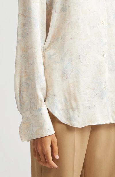 Shop Vince Marble Print Long Sleeve Button-up Shirt In Enoki
