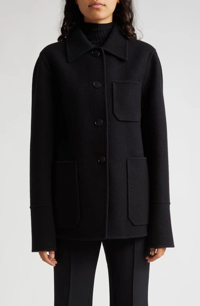 Shop Jil Sander Double Face Wool Felt Shirt Jacket In 001-black